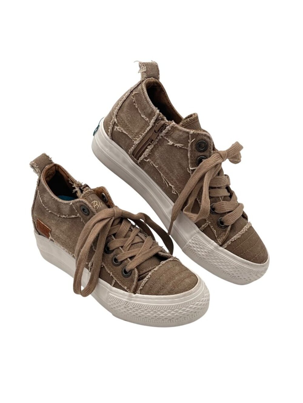 Blowfish Malibu Distressed Canvas Sneakers Zipper & Lace Womens Shoes Size 7 Tan